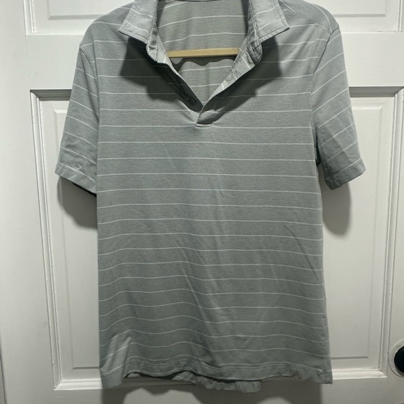 Lululemon Gray Striped Men's Polo Shirt Size Medium EUC - Picture 2 of 6